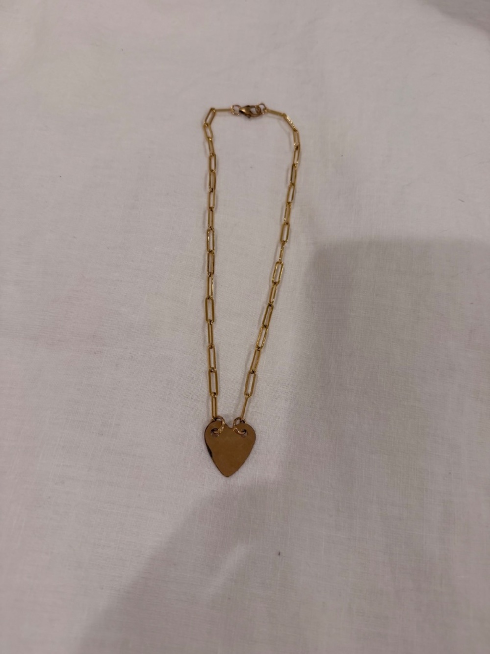 18K Gold Plated Paperclip Chain Necklace with Flat Heart Pendant